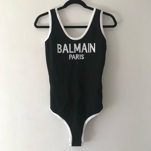 Balmain logo knit bodysuit swimsuit small